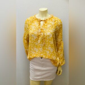 a new day Yellow Floral Tie-Front Ruffle Blouse